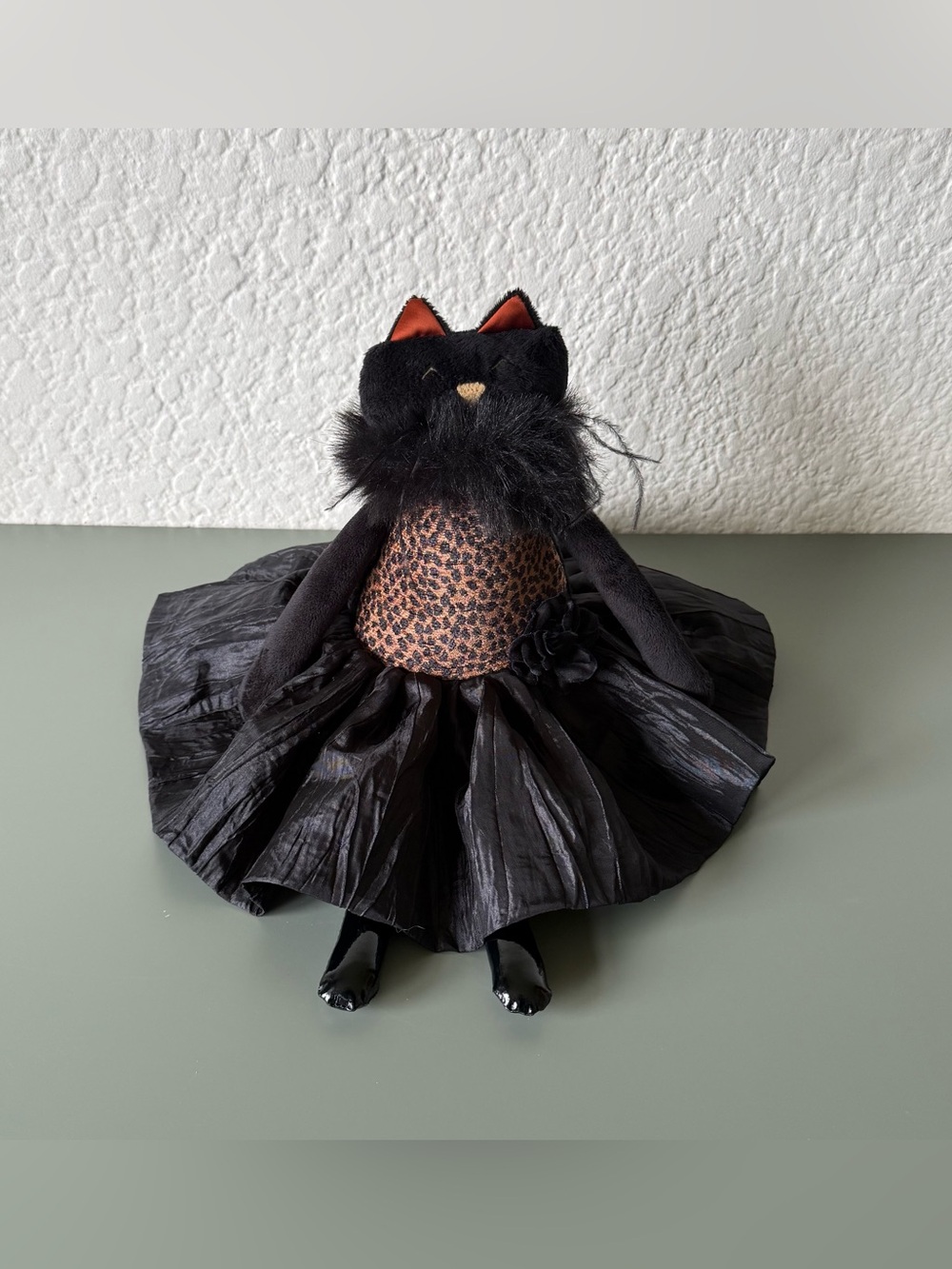 Woof & Poof Halloween Black Cat leopard & Tutu Shelf Sitter 2015 17.5”